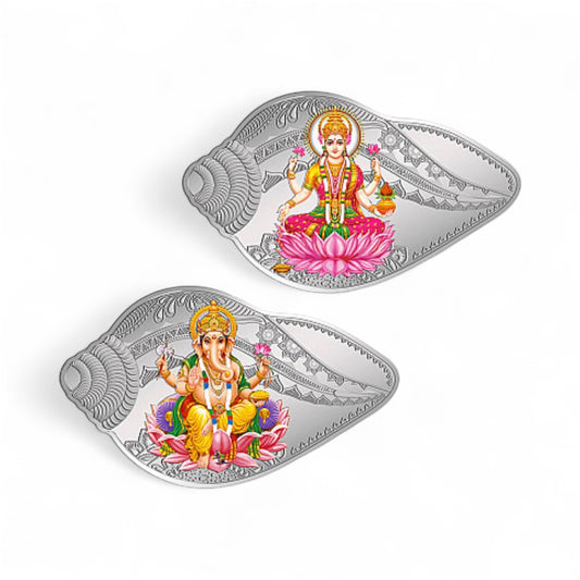 999 purity 50 gm Shankh Shape Ganesh Laxmi Coin, Set of (25.0 gms x 2)