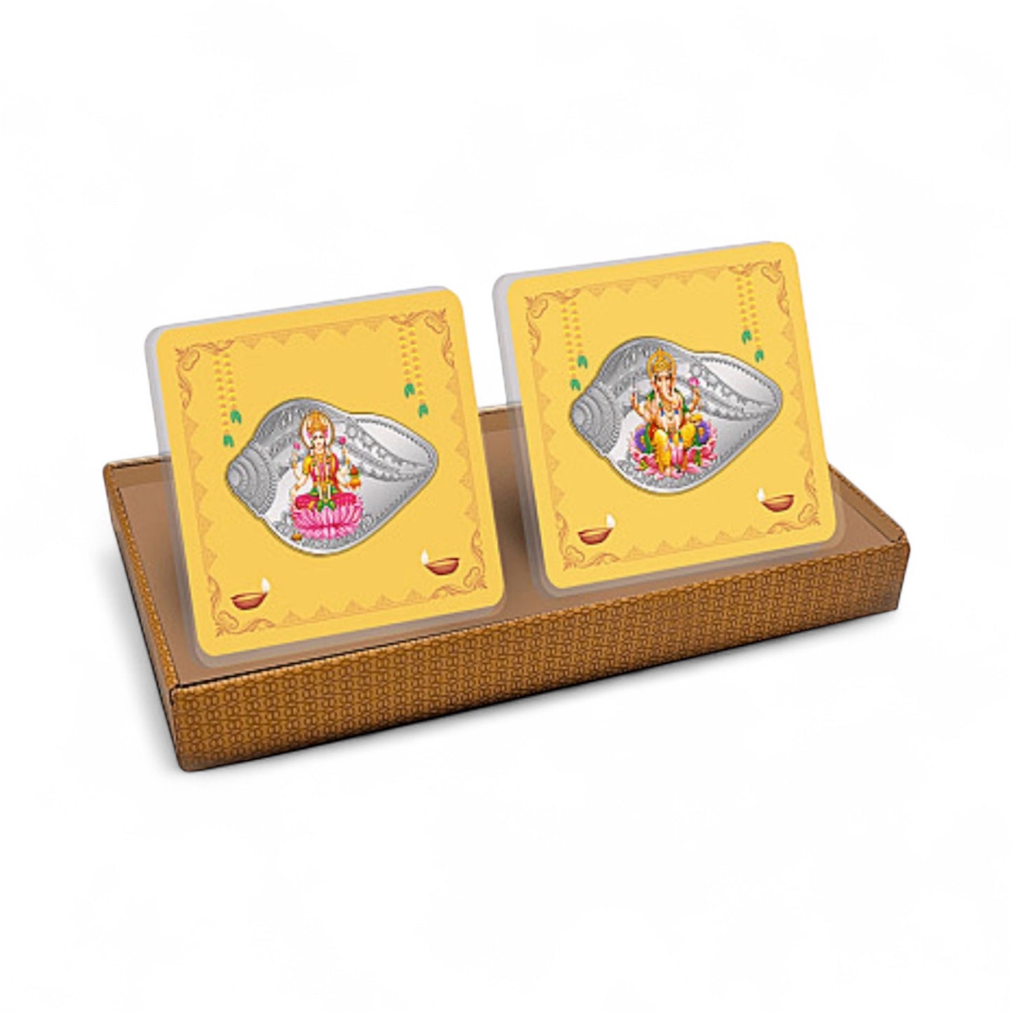 999 purity 50 gm Shankh Shape Ganesh Laxmi Coin, Set of (25.0 gms x 2)