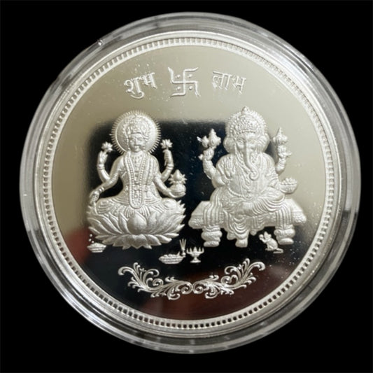 999 fine silver goddess Laxmi and lord Ganesha 50 gms coin