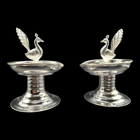 Silver Peacock Diya