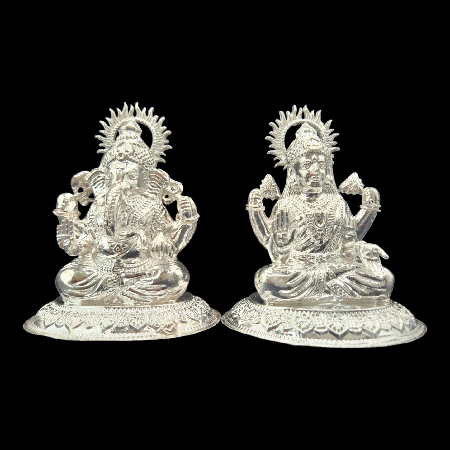 Silver Goddess Laxmi & Lord Ganesha  Pair Idol