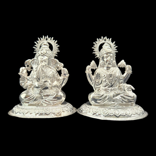 Silver Goddess Laxmi & Lord Ganesha  Pair Idol