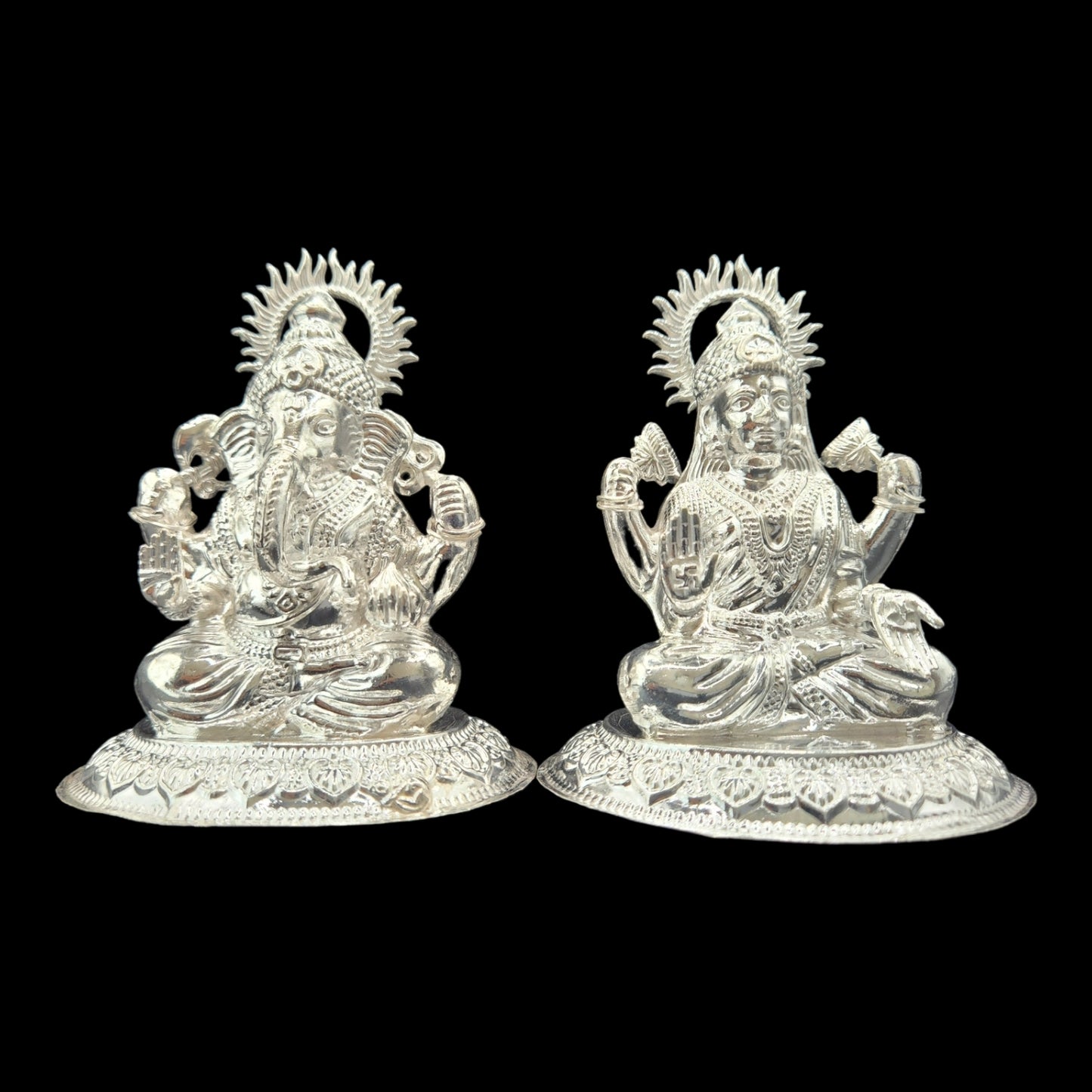 Silver Goddess Laxmi & Lord Ganesha  Pair Idol