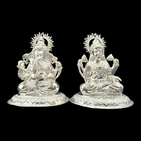 Silver Goddess Laxmi & Lord Ganesha  Pair Idol