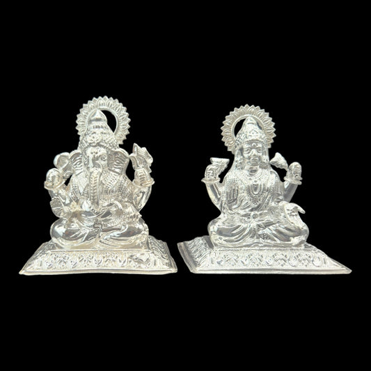 Silver Goddess Laxmi & Lord Ganesha  Pair  Idol