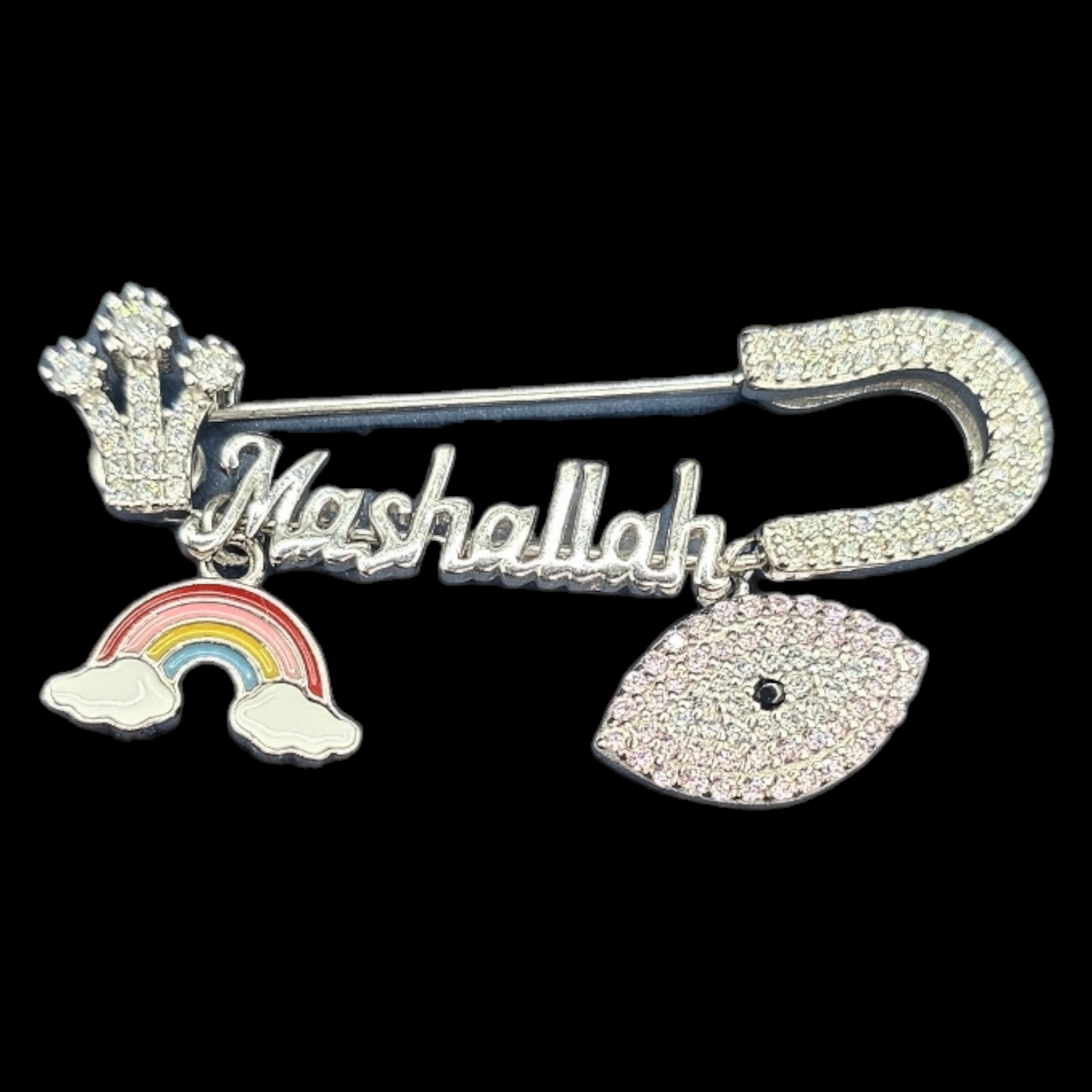 925 sterling Silver Mashallah Turkish evil eye and rainbow brooch islam muslim Baby Pin