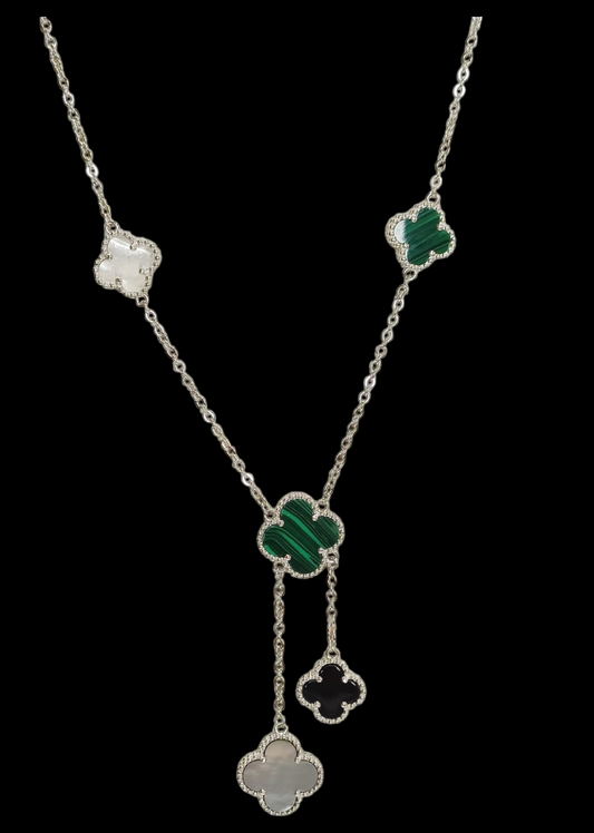 925 silver multicolour four clover necklace