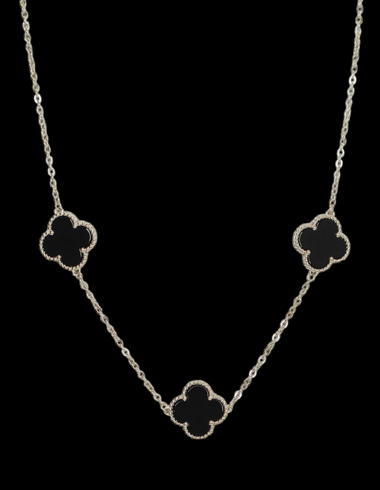 925 silver black Four clover necklaces