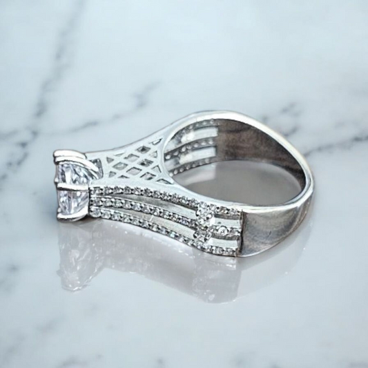 925 sterling silver big stone tower ring , engagement ring , wedding ring.