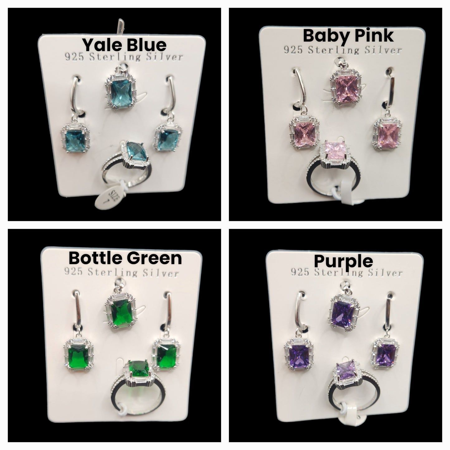 Princess Cut Zircon Stone  Pendant Earrings with Ring set