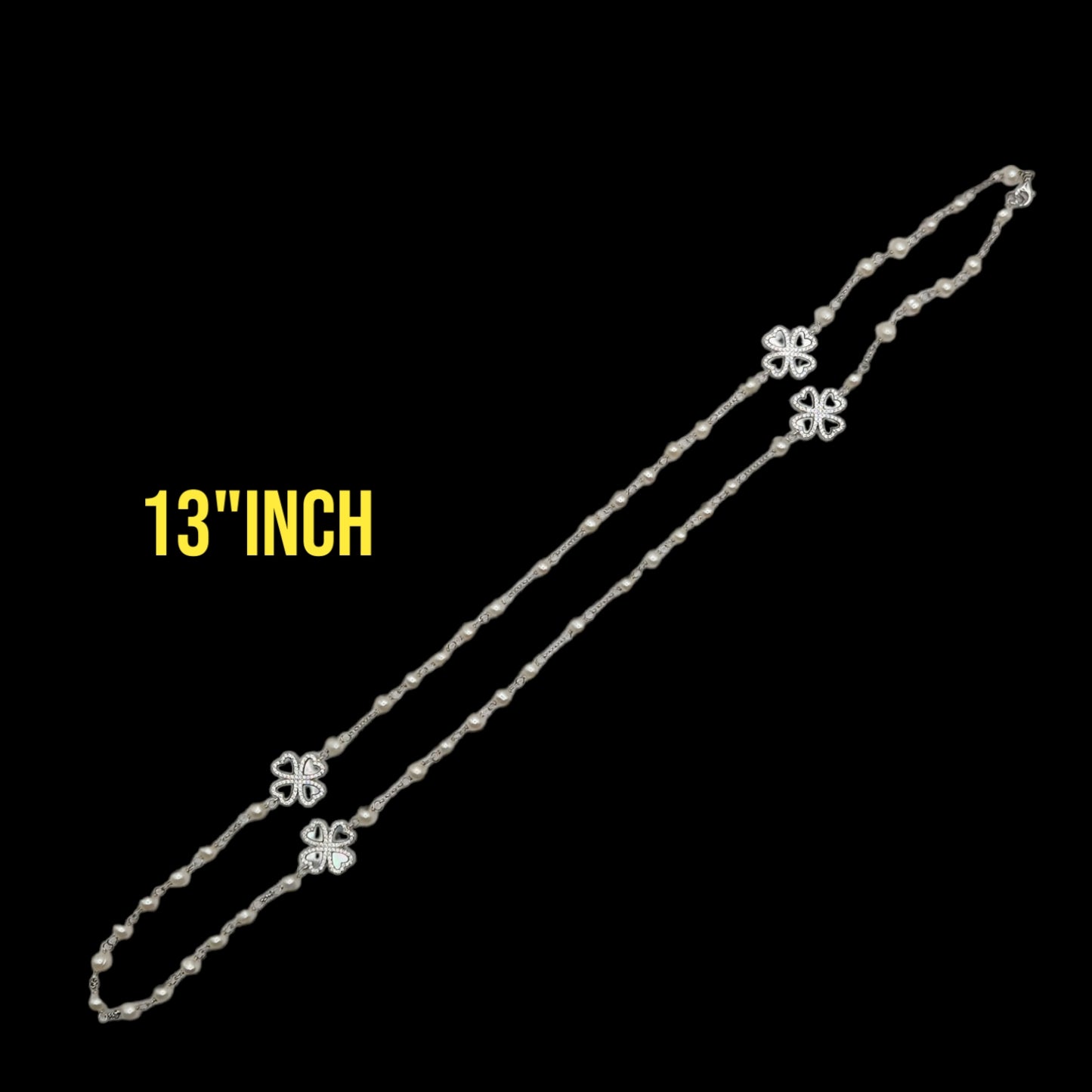 Four Clove Leaf shape long Pearl Necklace with Drop Earrings.