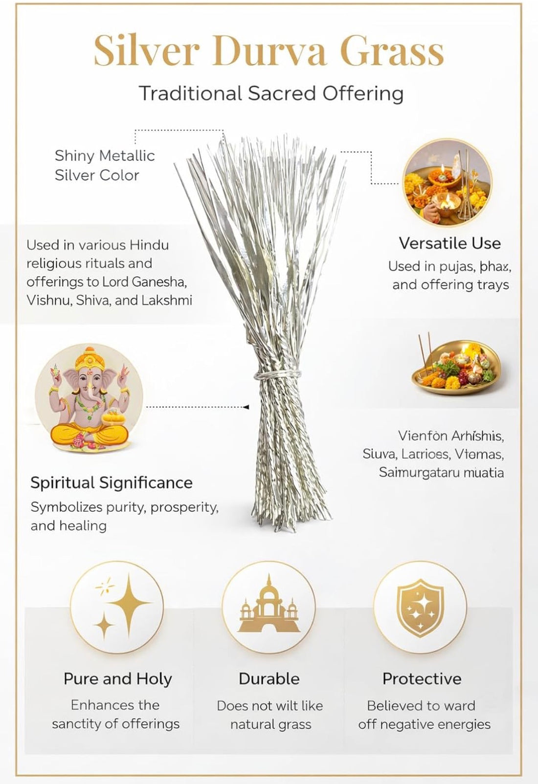 Pure Silver Durva Grass for Hindu Puja