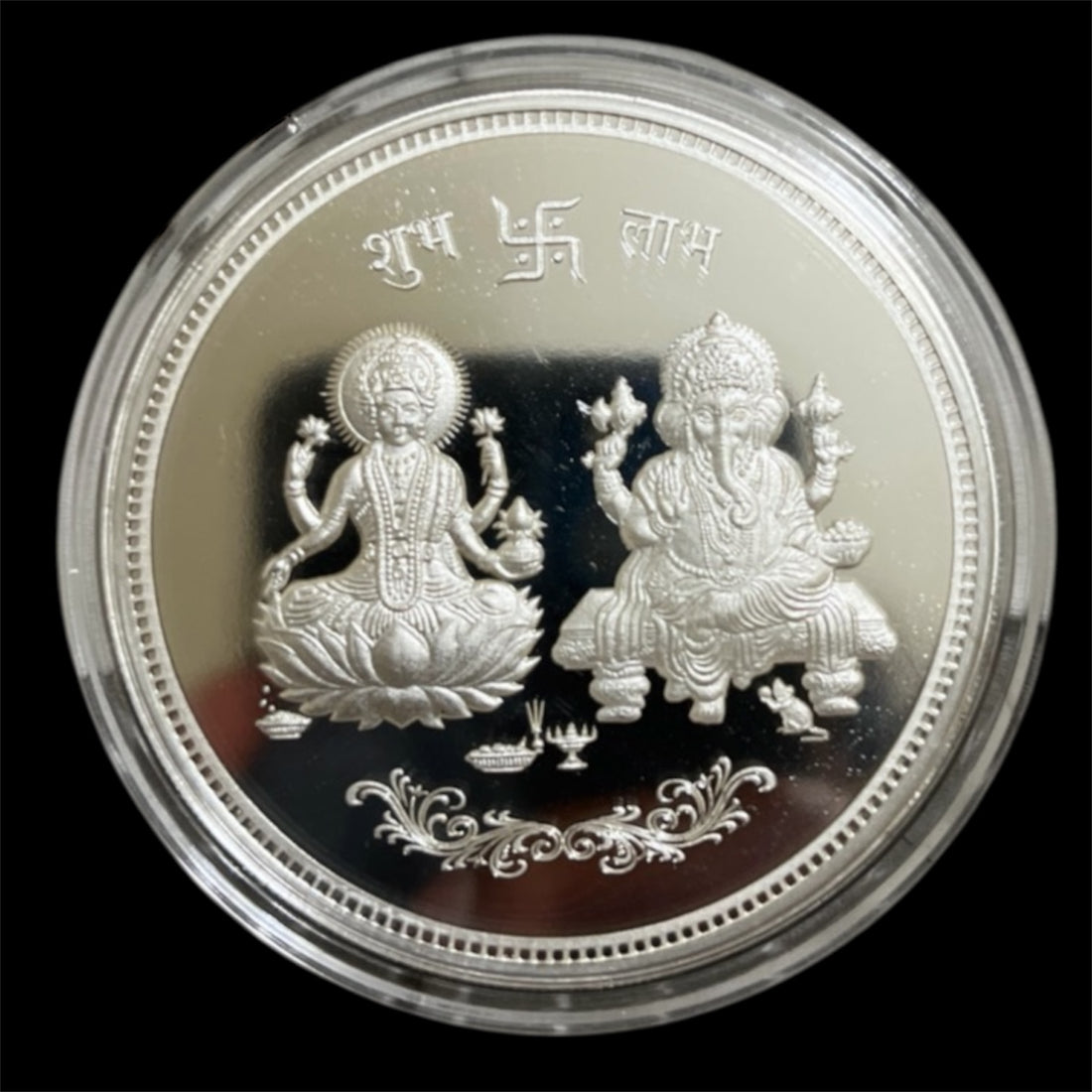 999 fine silver goddess Laxmi and lord Ganesha 50 gms coin