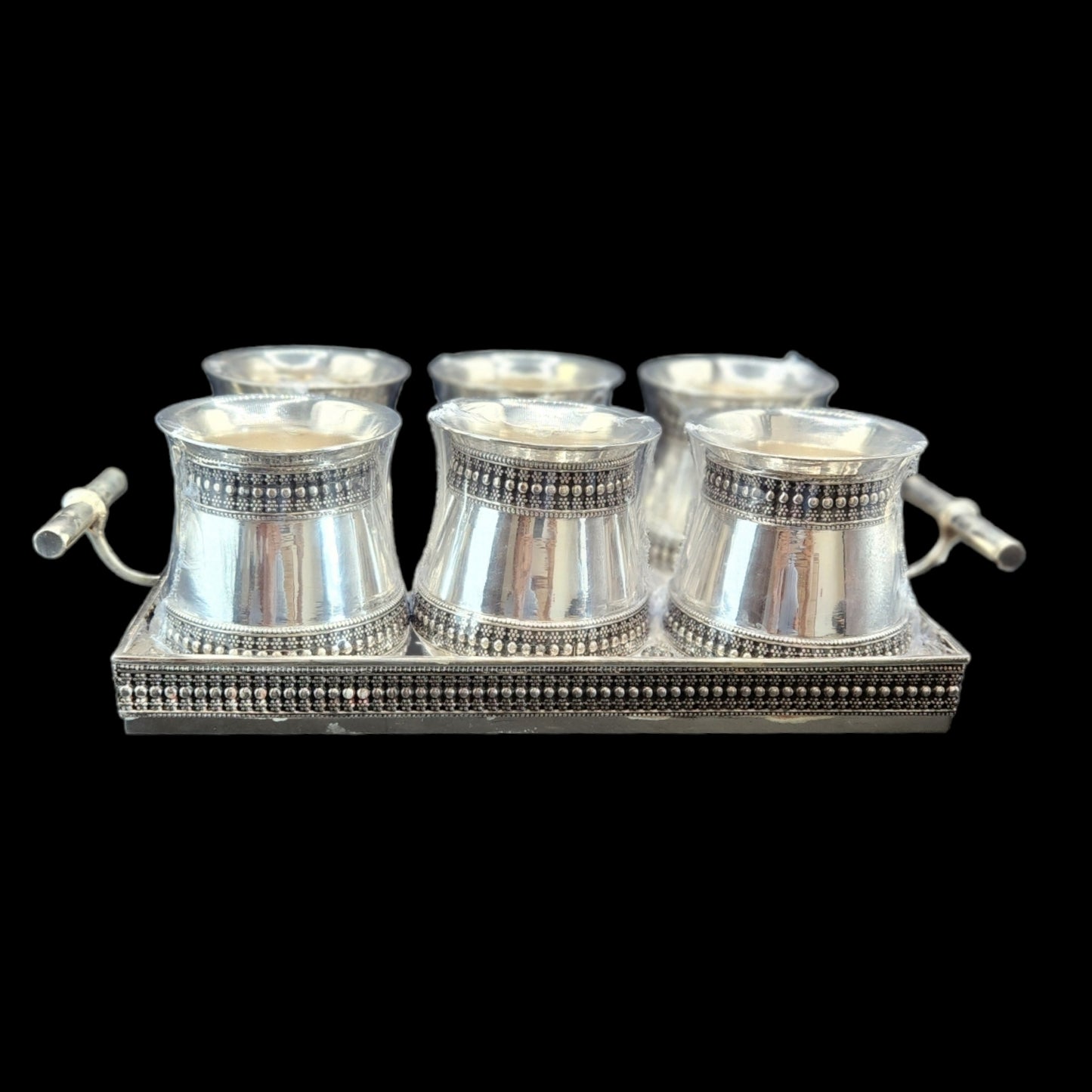 925  Silver Antique polish Glasses and Tray Set.