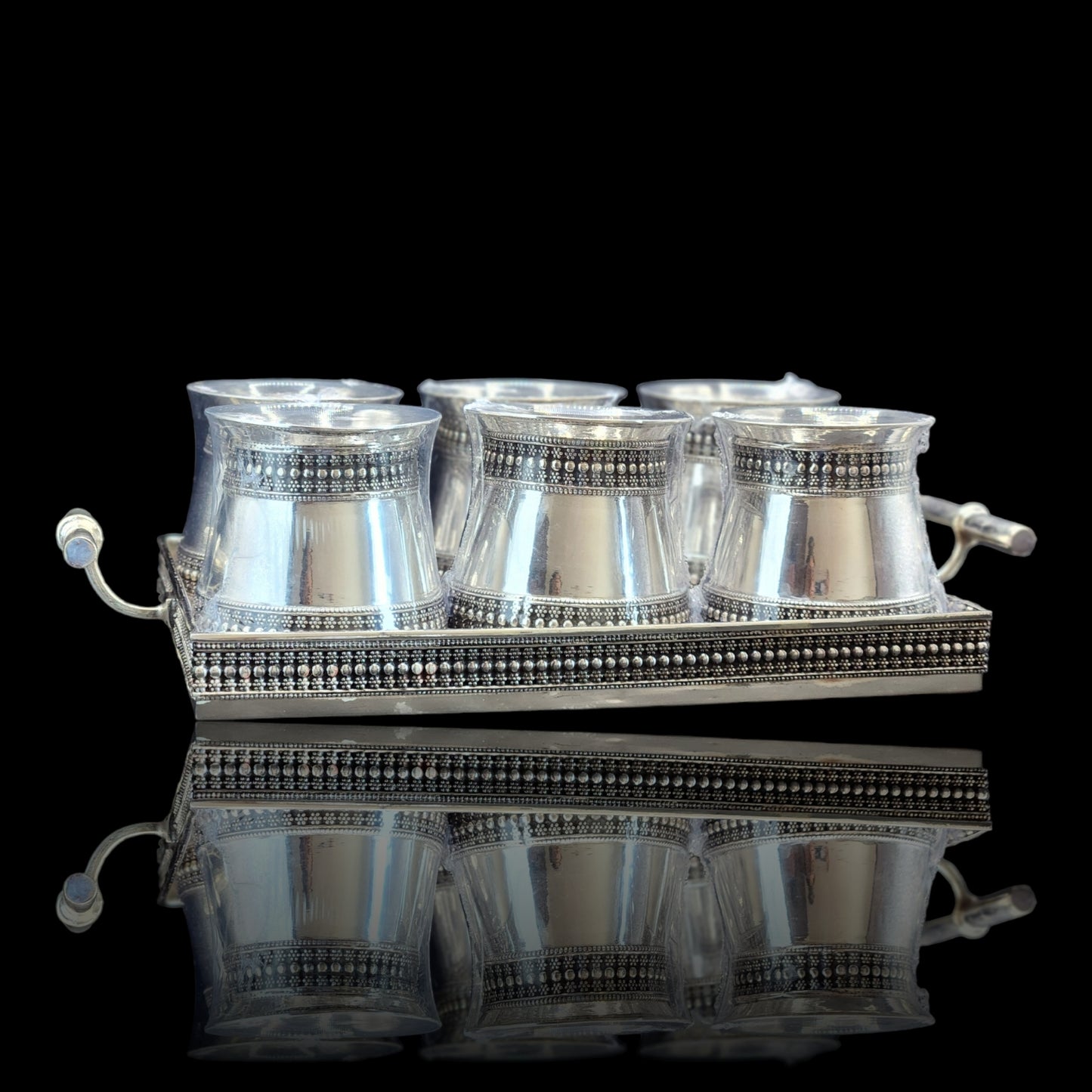 925  Silver Antique polish Glasses and Tray Set.