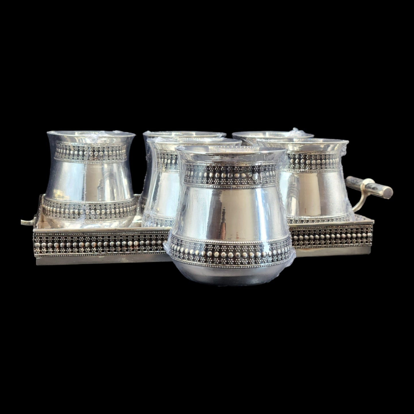 925  Silver Antique polish Glasses and Tray Set.