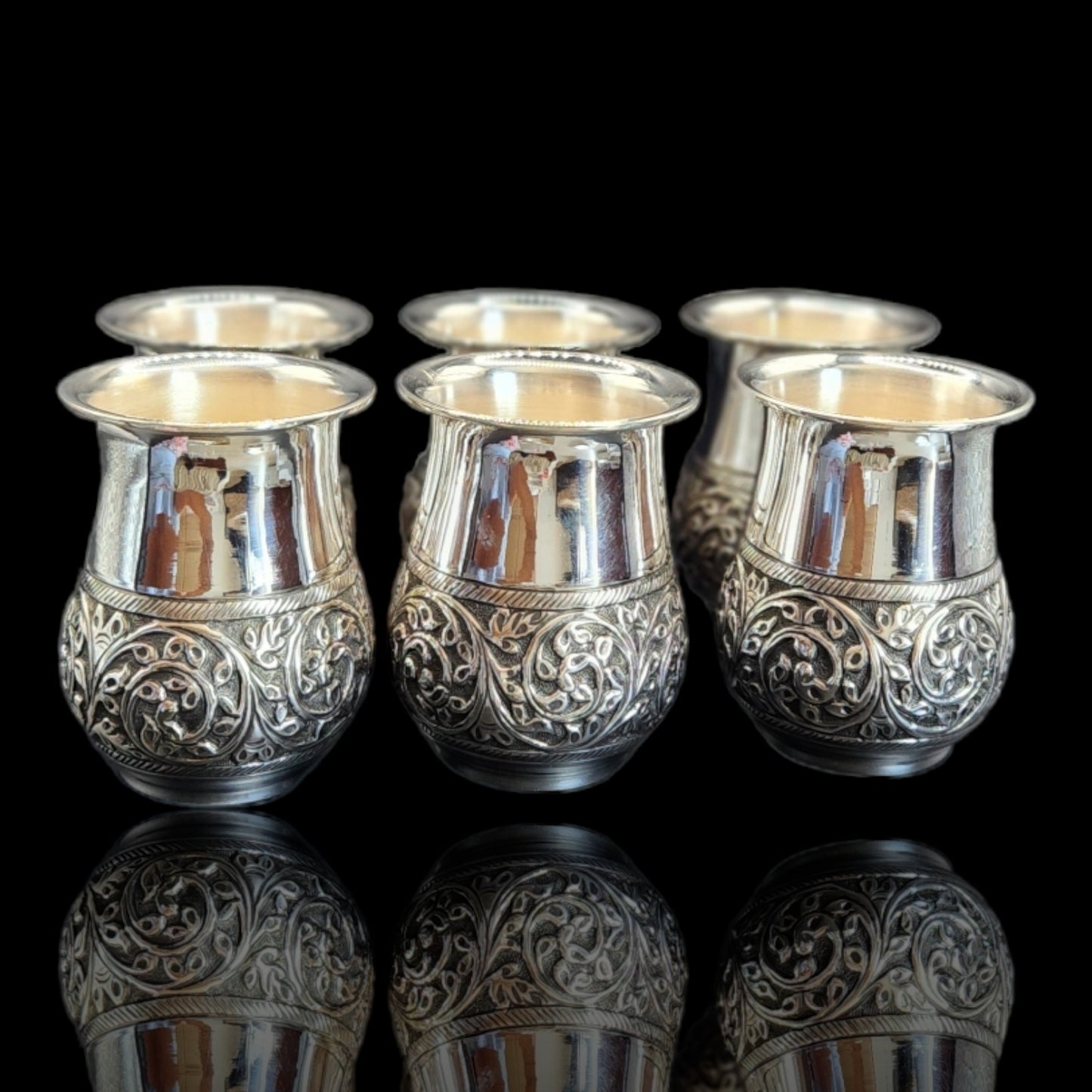 925  Silver Antique Polish 6 Glasses set.