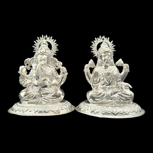 Silver Goddess Laxmi & Lord Ganesha  Pair Idol 