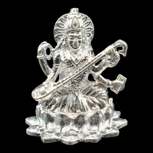 Silver Goddess Saraswati Idol