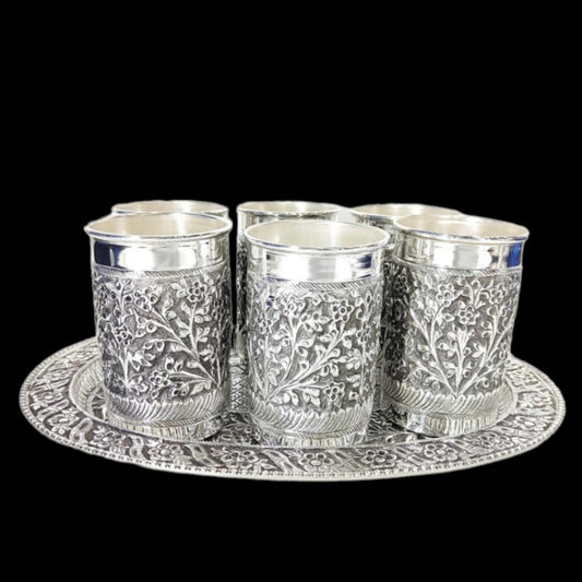 925 Antique Silver Nakshi Glass and Tray.