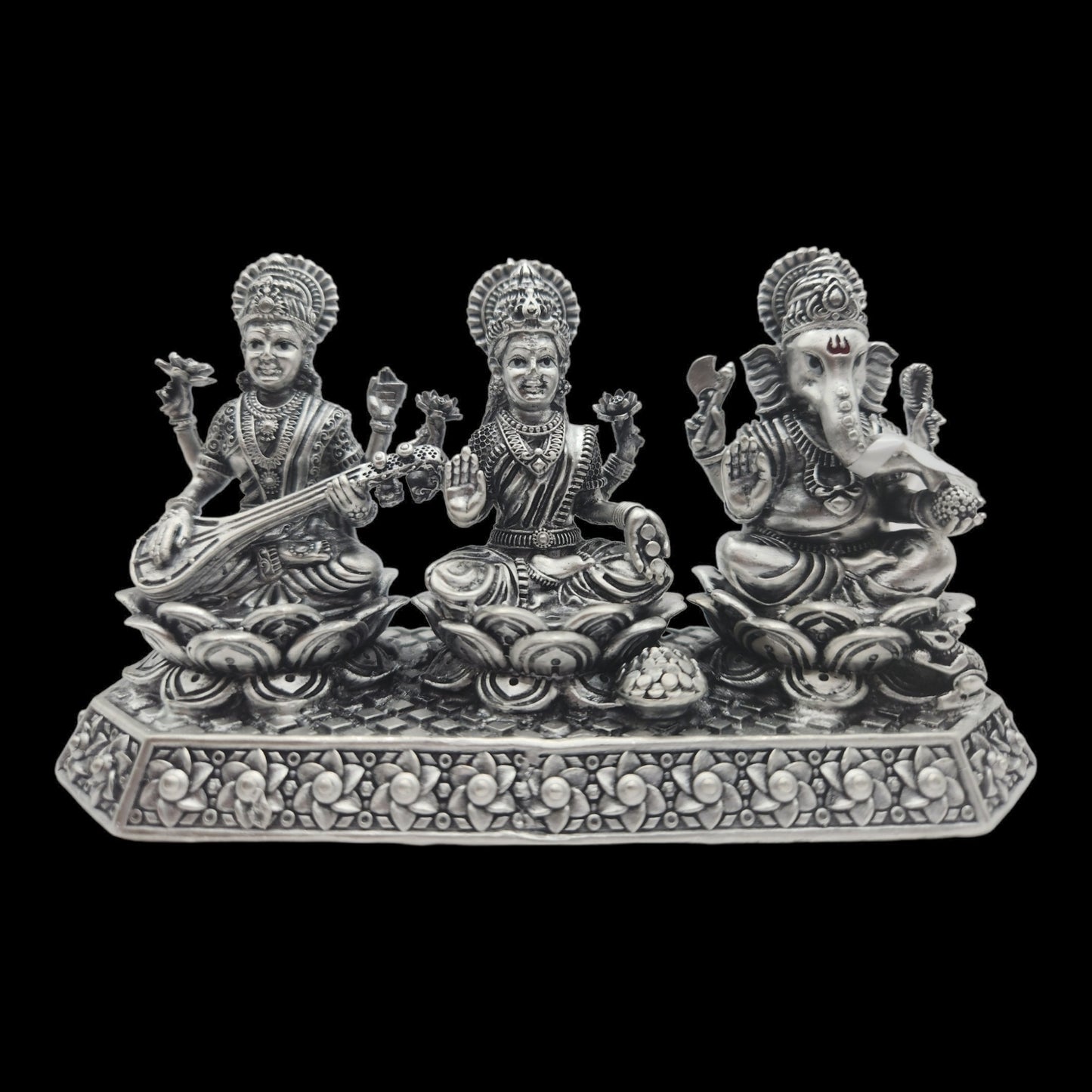 925 Silver Solid Laxmi Ganesha Saraswati Idol