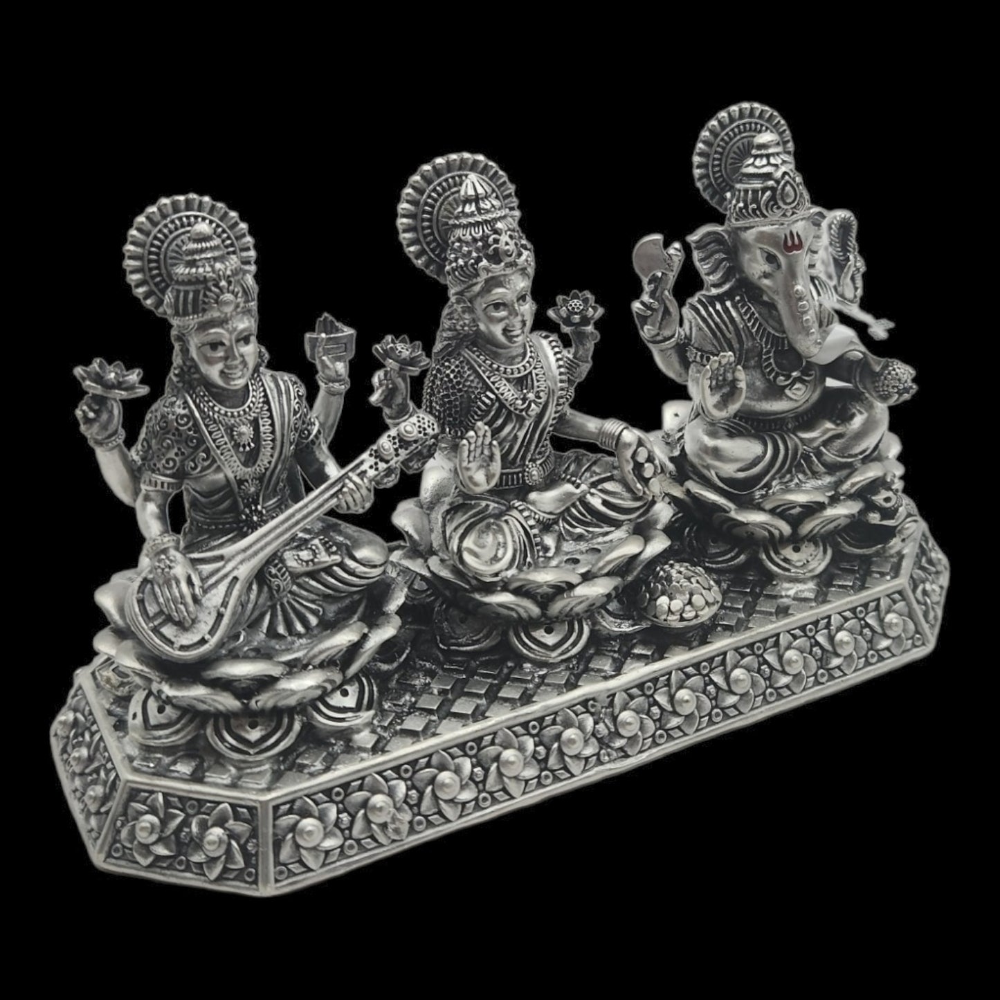 925 Silver Solid Laxmi Ganesha Saraswati Idol