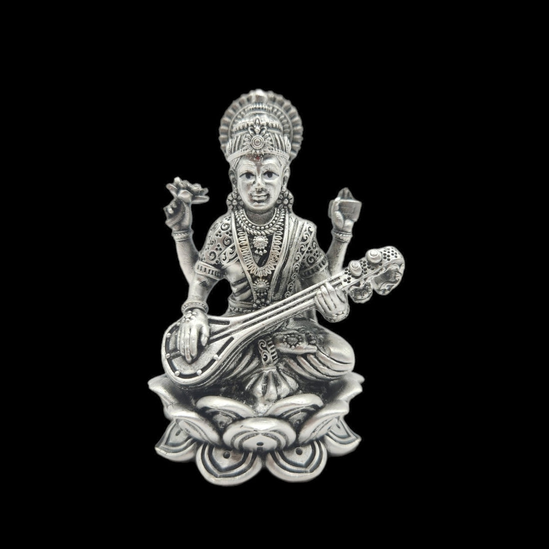 925 Silver Goddess Saraswati Idol.