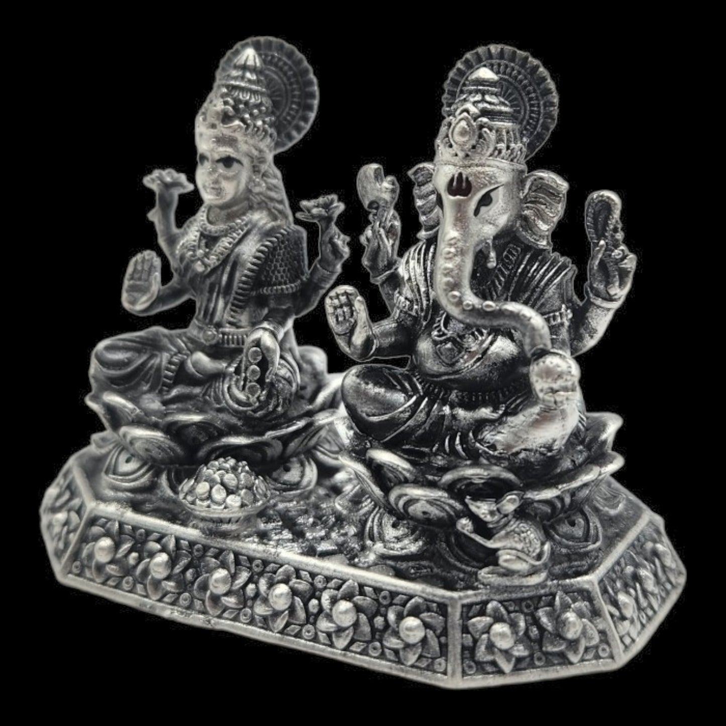 925 Silver Lord Ganesha And Goddess Laxmi Solid Idol.