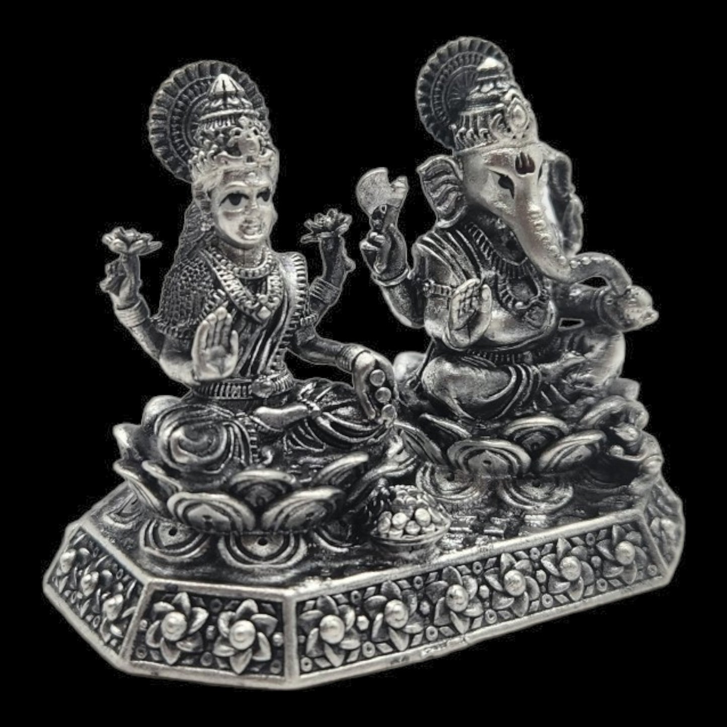 925 Silver Lord Ganesha And Goddess Laxmi Solid Idol.