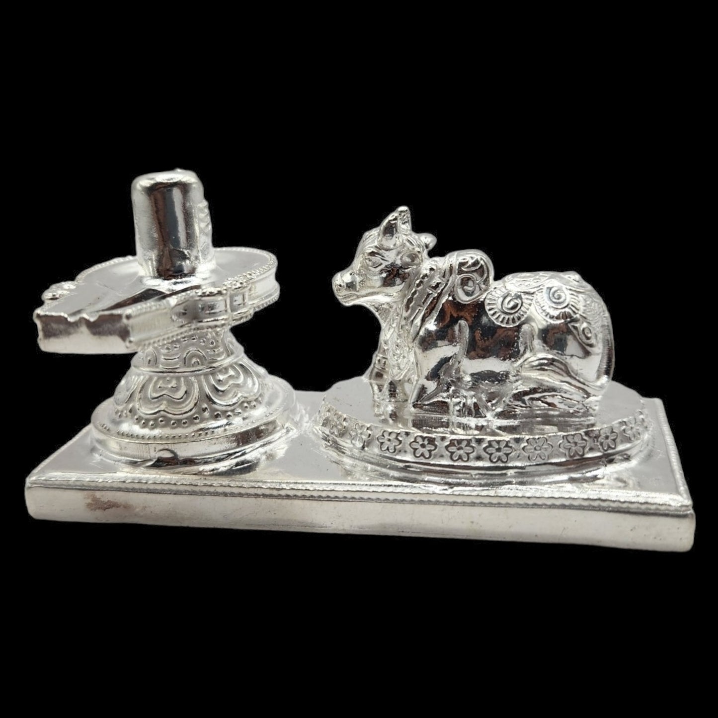 925 Silver Shivling And Nandi Solid Idol