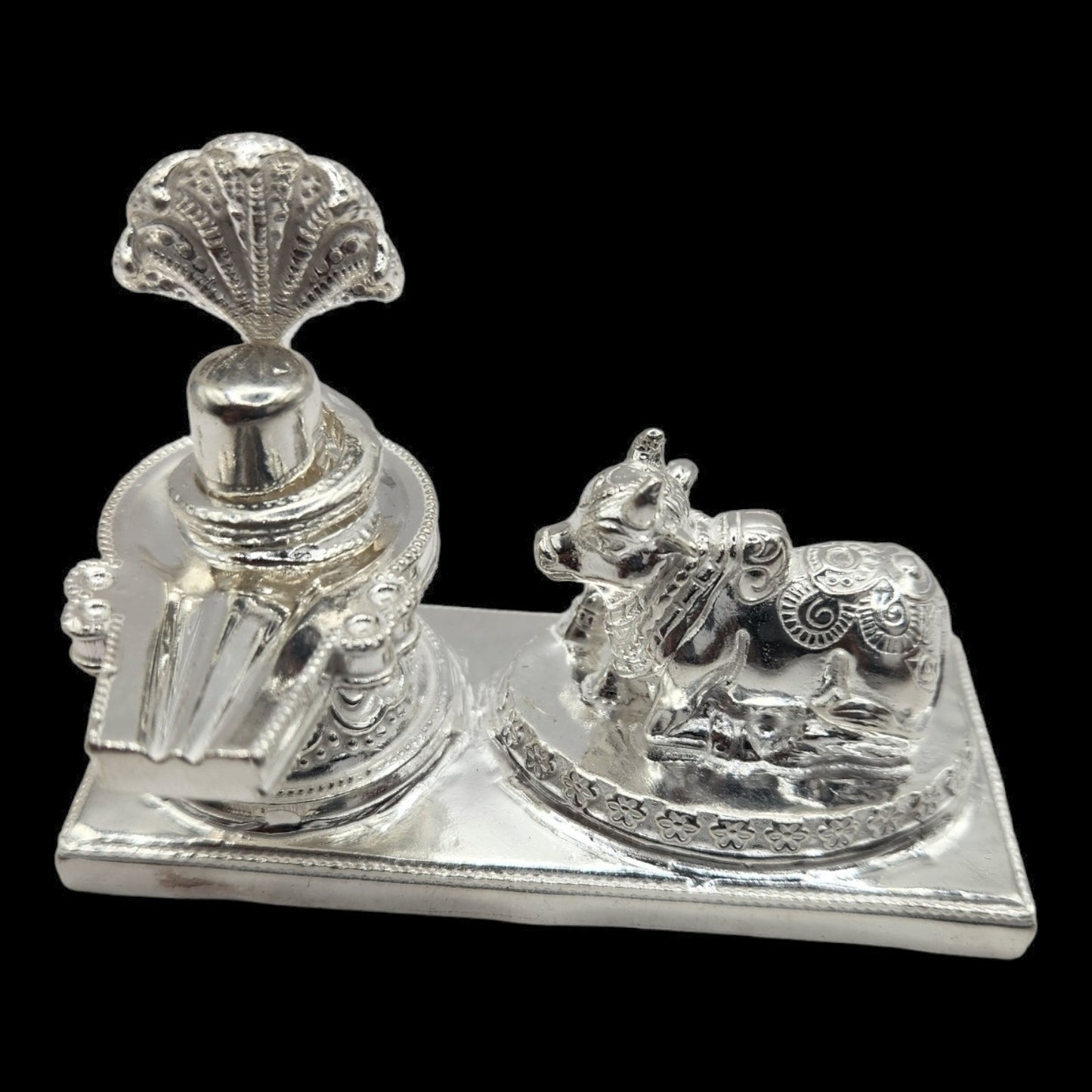 925 Silver Shivling And Nandi Solid Idol