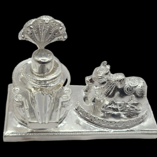 925 Silver Shivling And Nandi Solid Idol