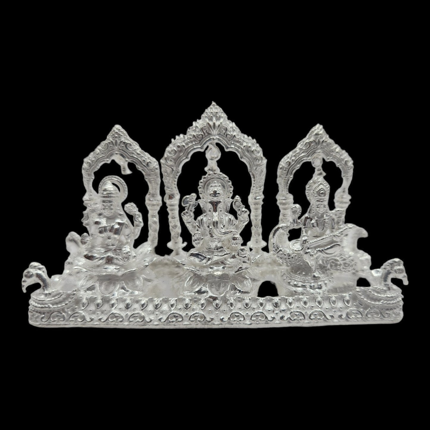 925 Silver laxmi ganesha Saraswati Solid Idol.