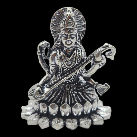 Silver Goddess Saraswati Idol