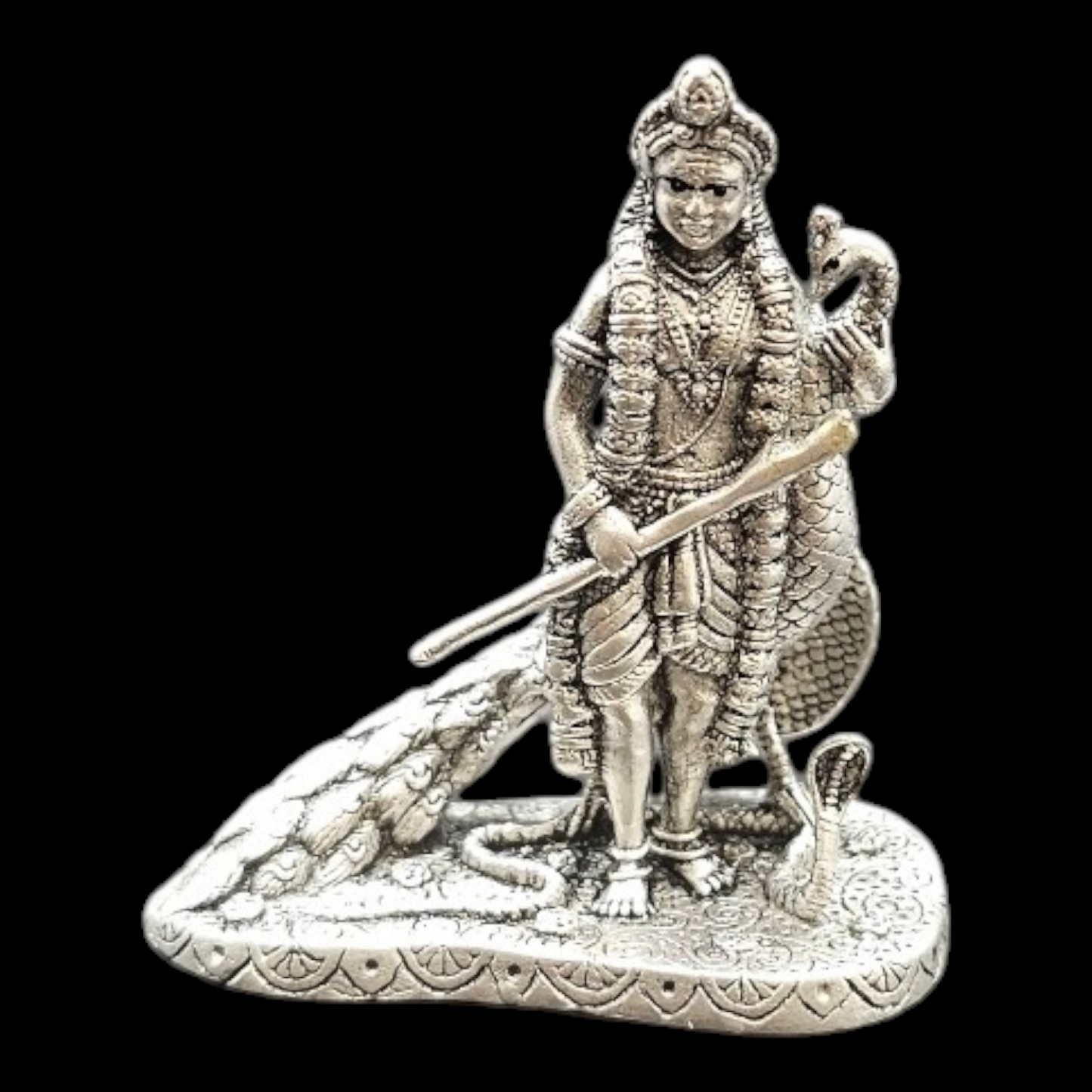 Lord Murugan in 925 Silver with Peacock and Snake