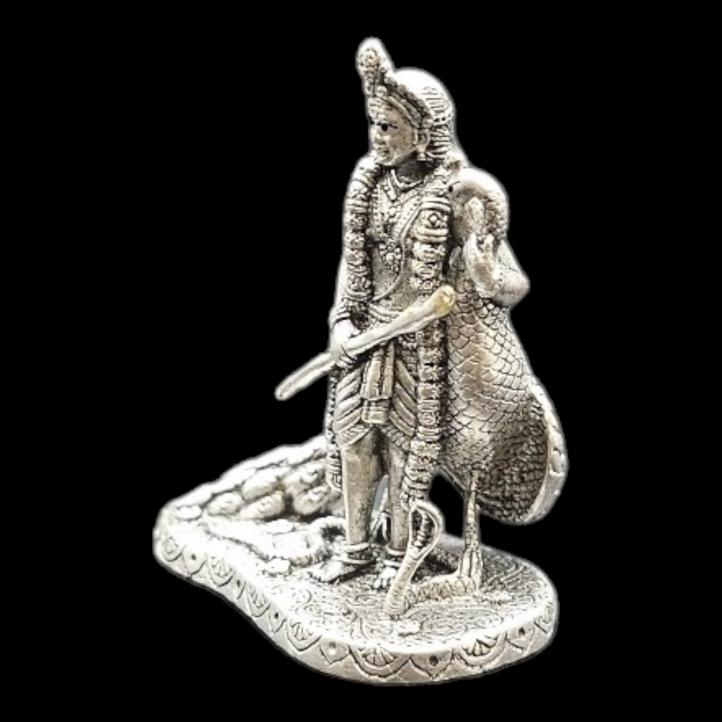 Lord Murugan in 925 Silver with Peacock and Snake