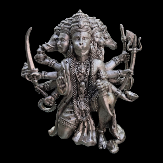 925 silver semi solid panchmukhi Hanuman 3D idol.