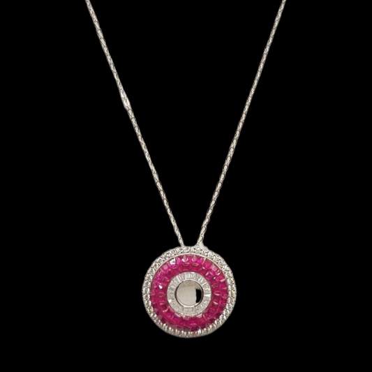 Beautiful colourful stoned round Pendant in 925 silver