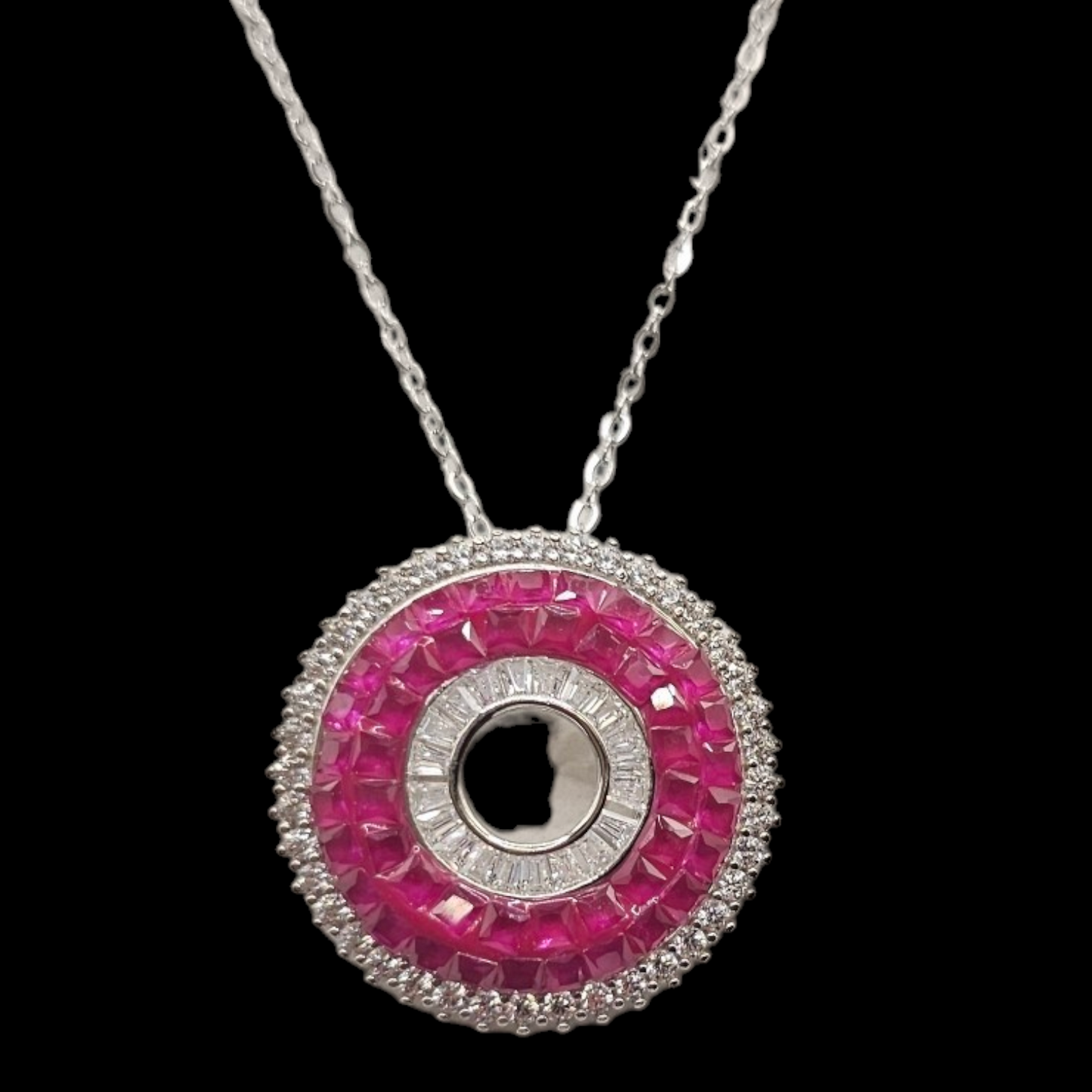 Beautiful colourful stoned round Pendant in 925 silver