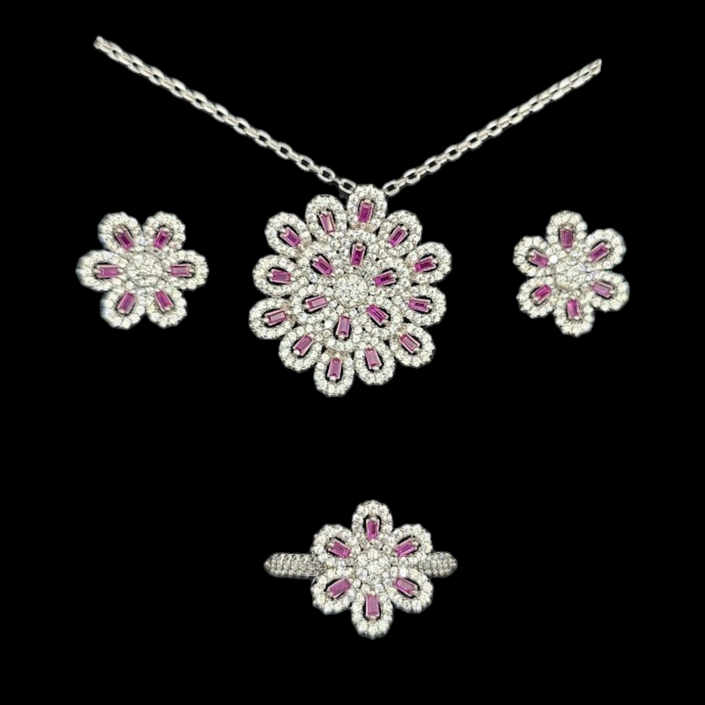 925 silver flower shaped necklace set.