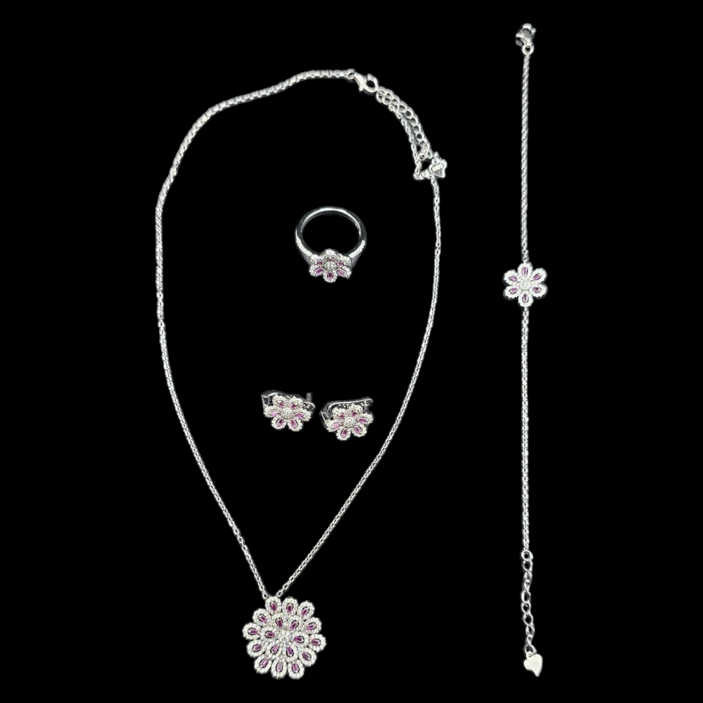 925 silver flower shaped necklace set.