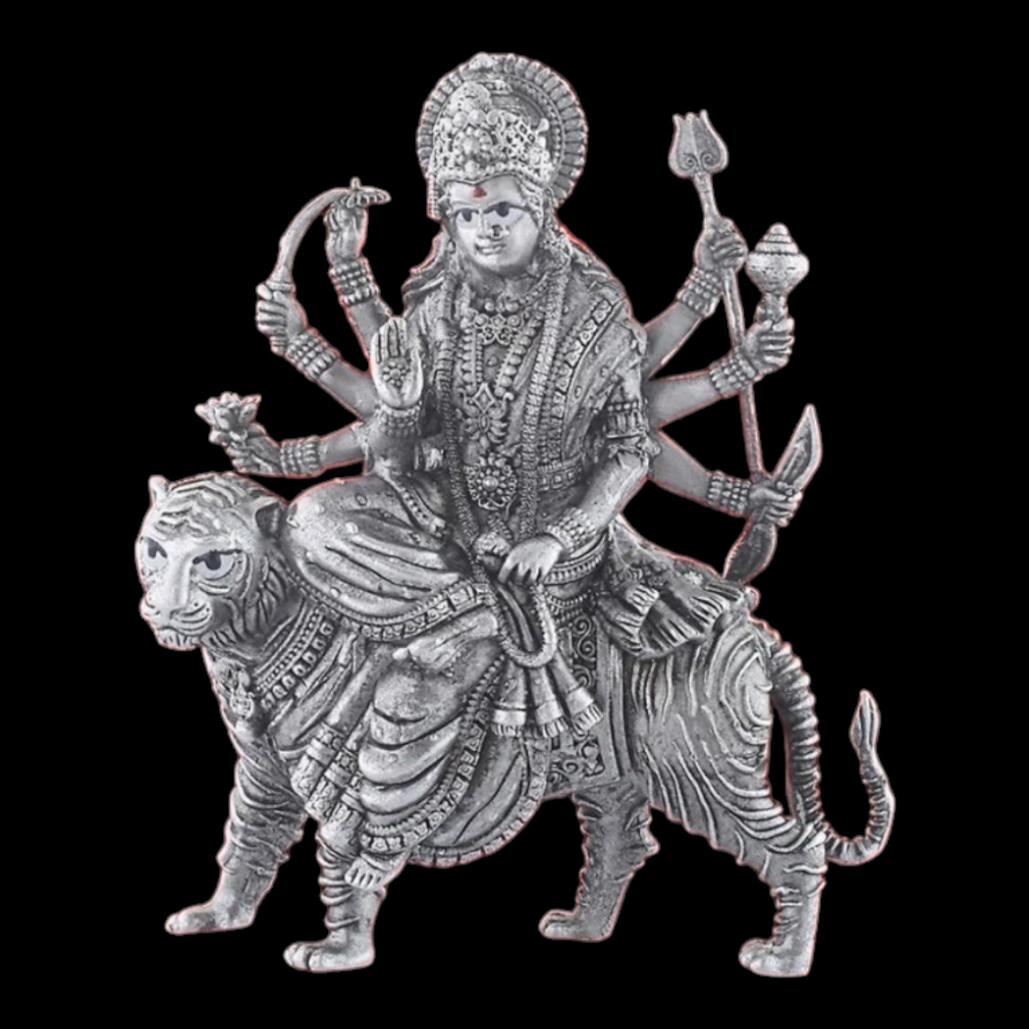 925 Silver Goddess Maa Durga Statue On Tiger