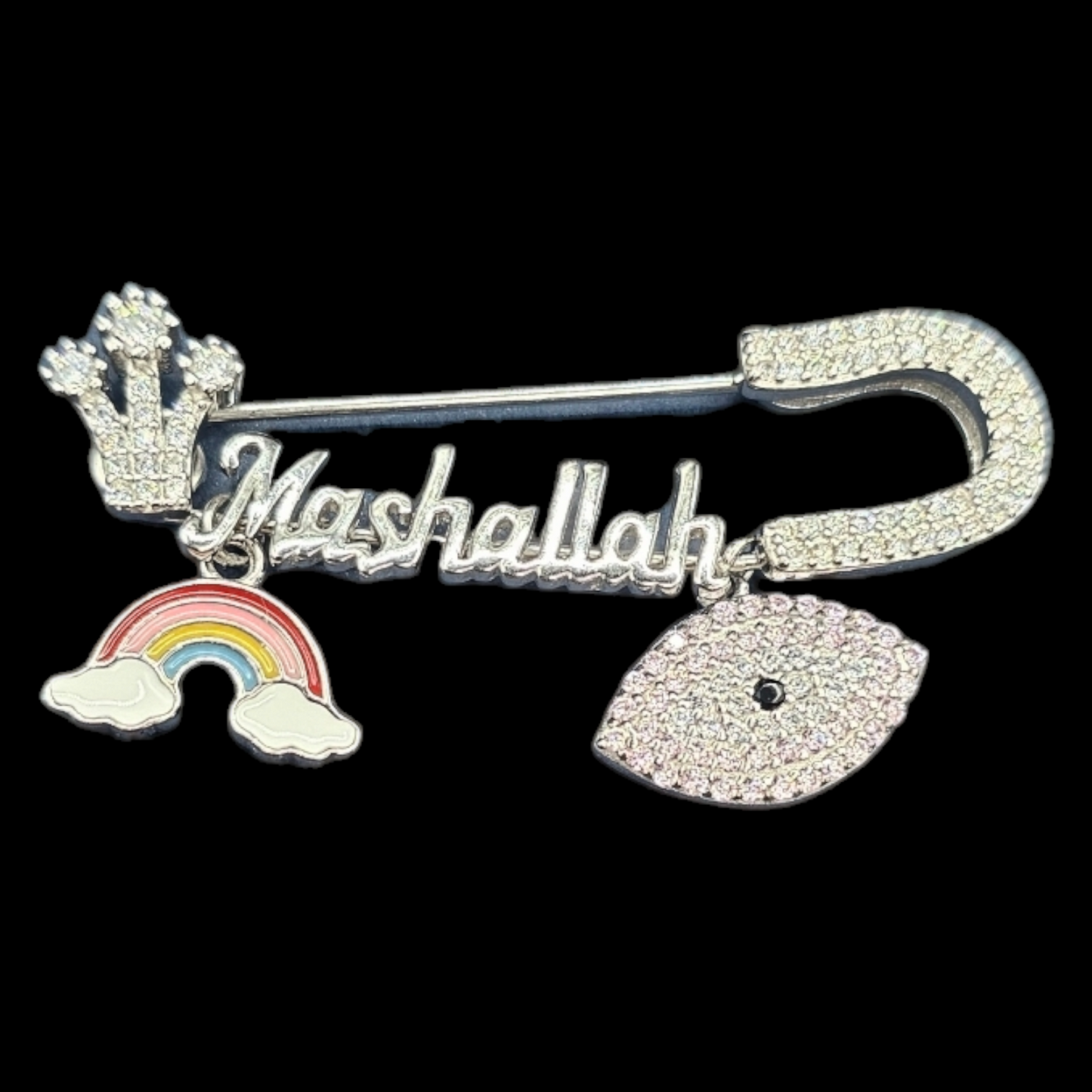 925 sterling Silver Mashallah Turkish evil eye and rainbow  brooch islam muslim Baby Pin