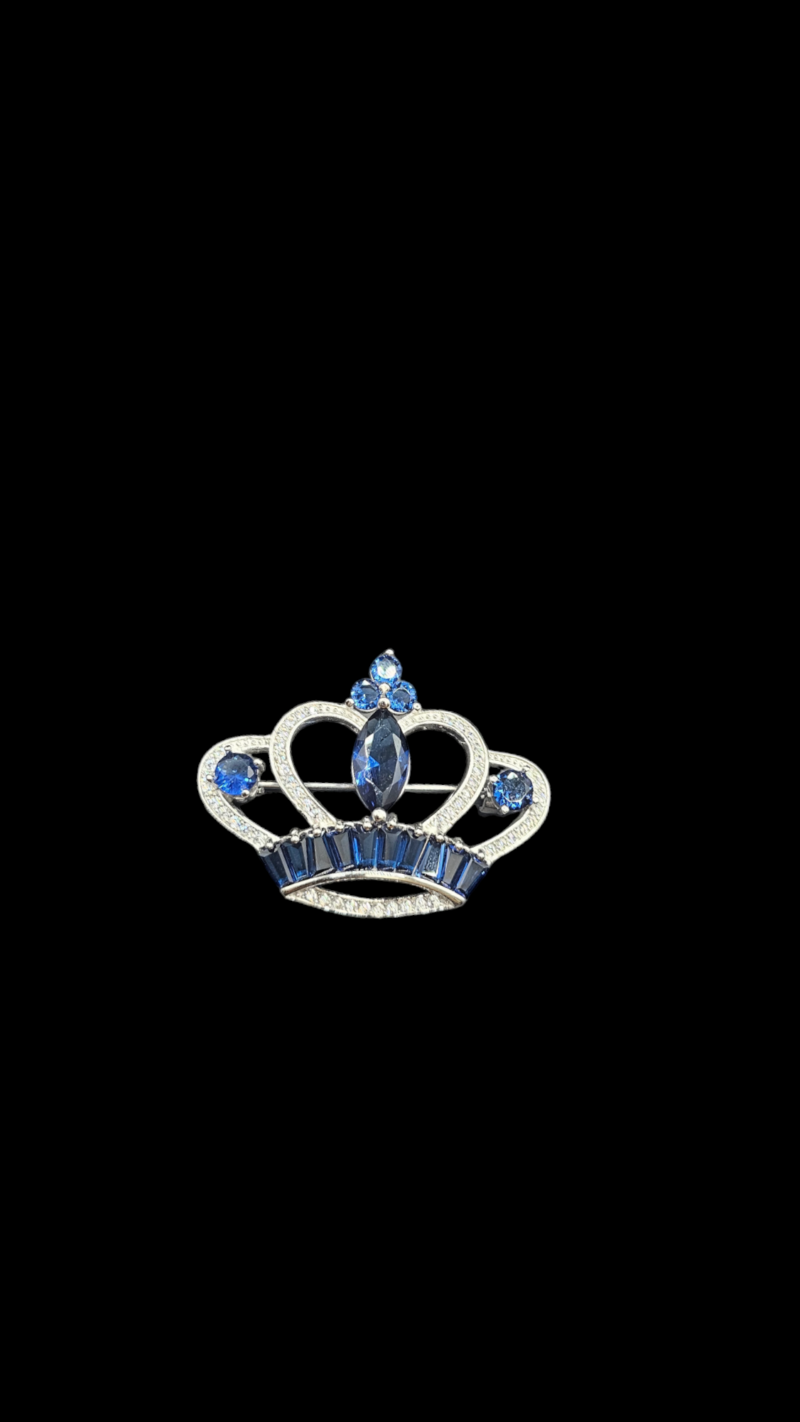 925 silver crown shaped brooch with blue stones and zircon.