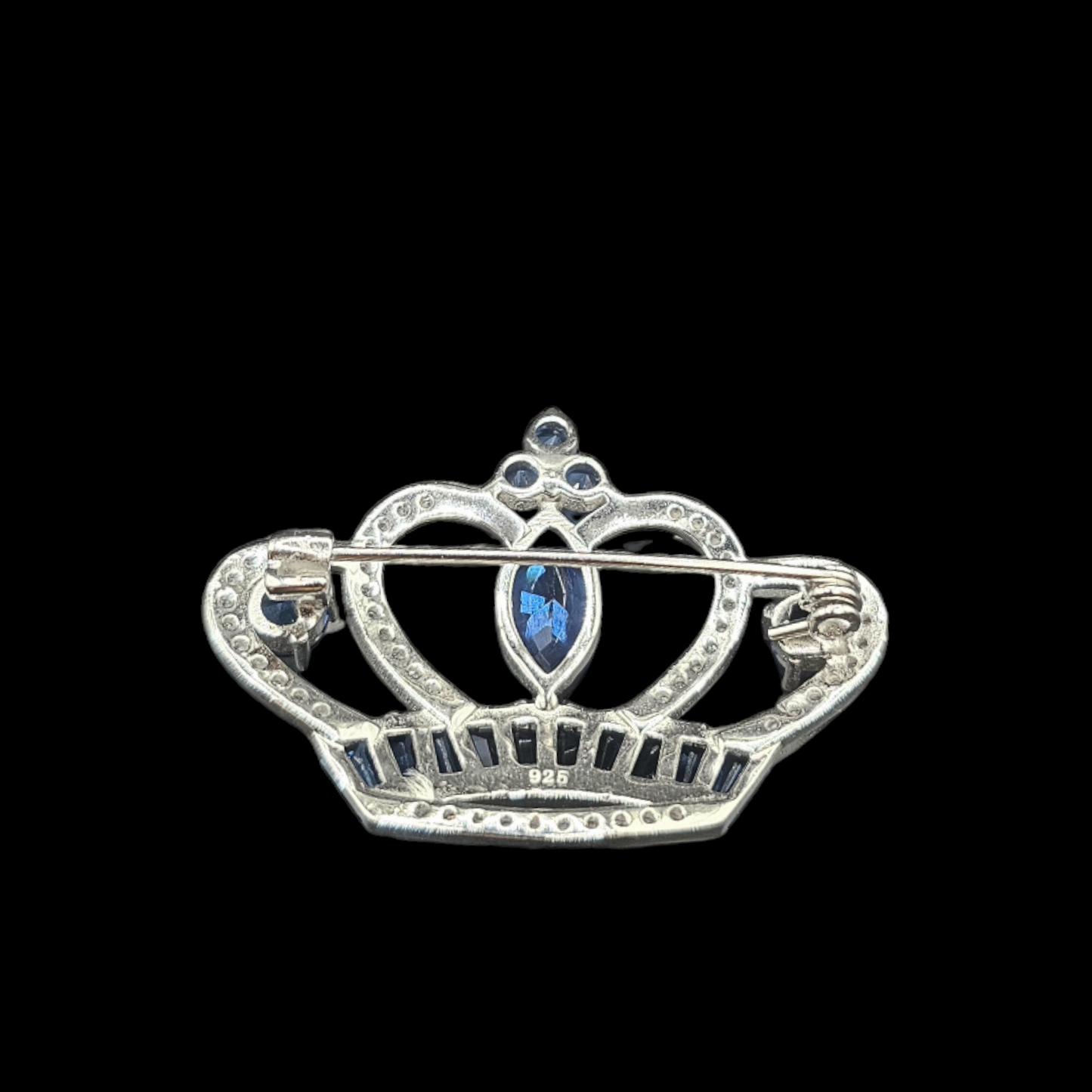 925 silver crown shaped brooch with blue stones and zircon.