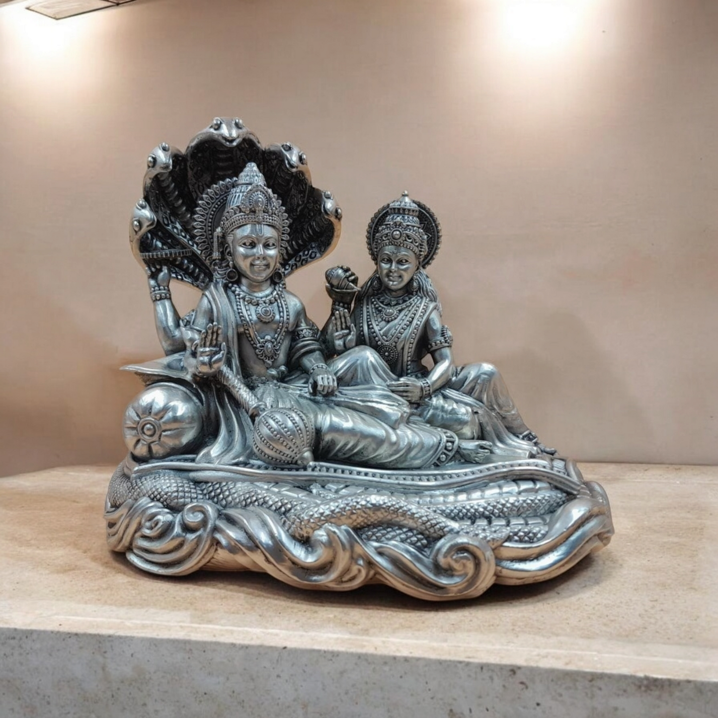 92.5 Silver Laxmi Narayan with Sheshnag Murti - FINE Silver Idol