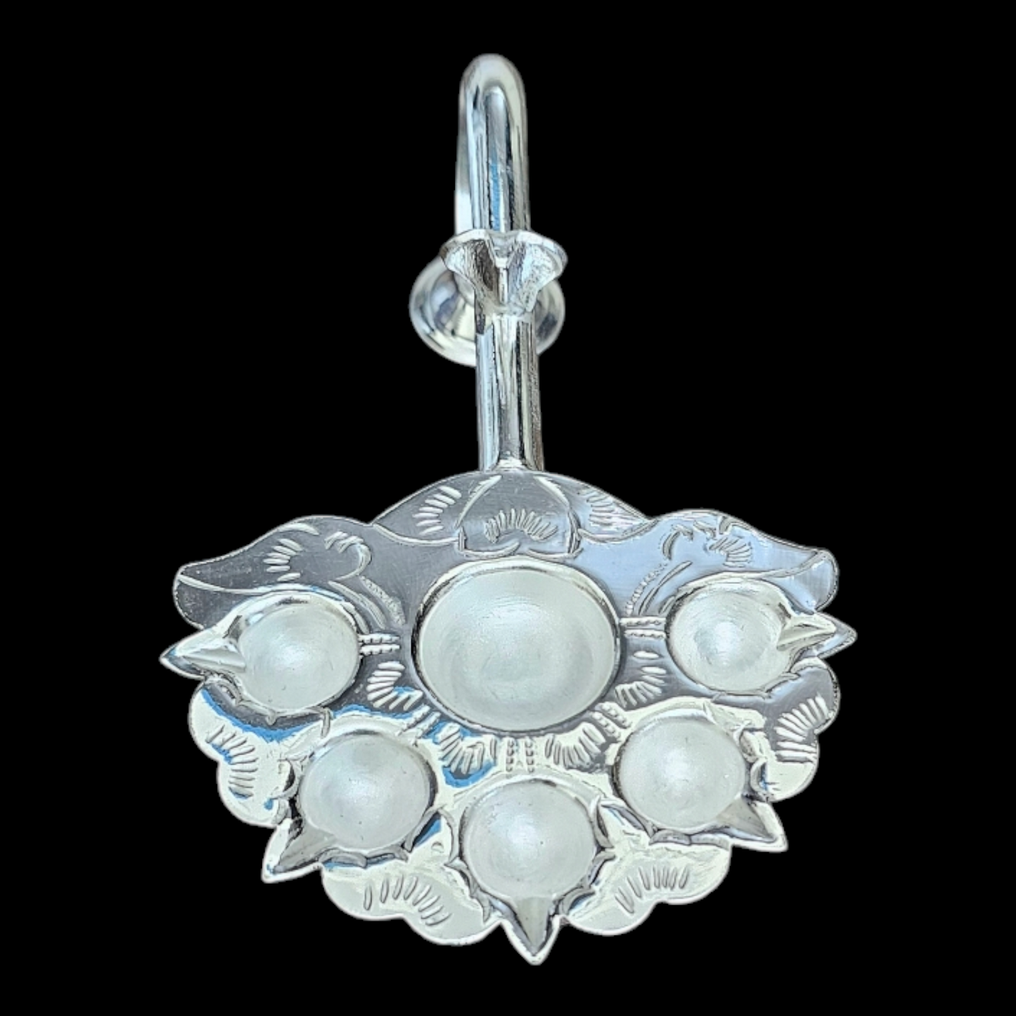 Panchaarti Diya in Pure Silver Oil Lamp Hindu Religion Puja Vessel for Aarti Pooja and Havan