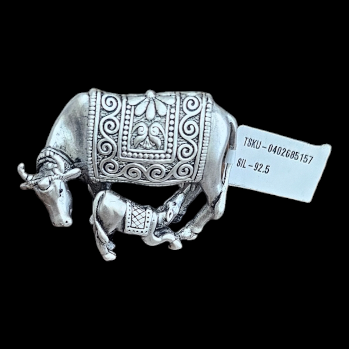 925 silver kamdhenu cow and calf  idol