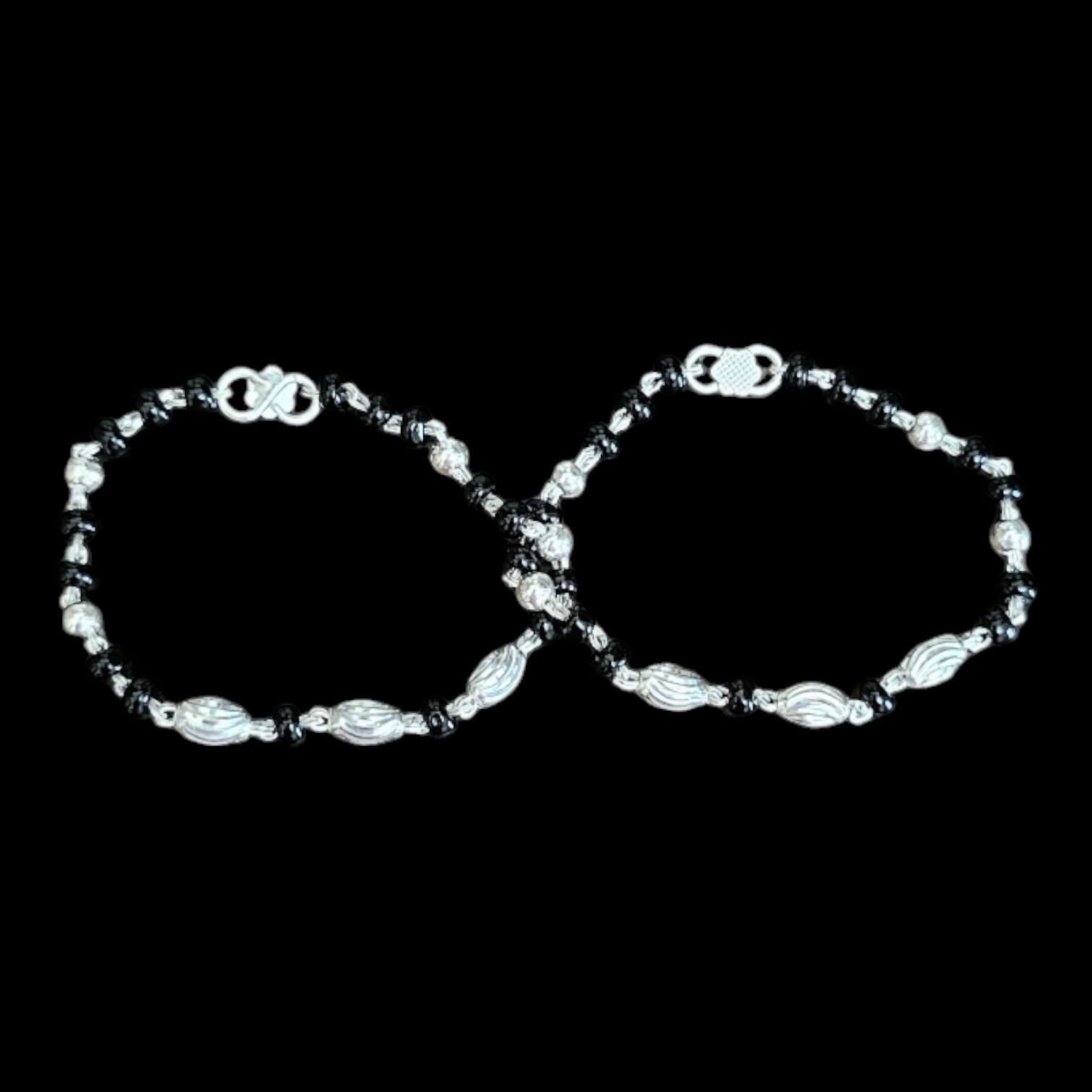 Sterling Silver Kids Nazariya Bracelet With Black And Silver Beads.