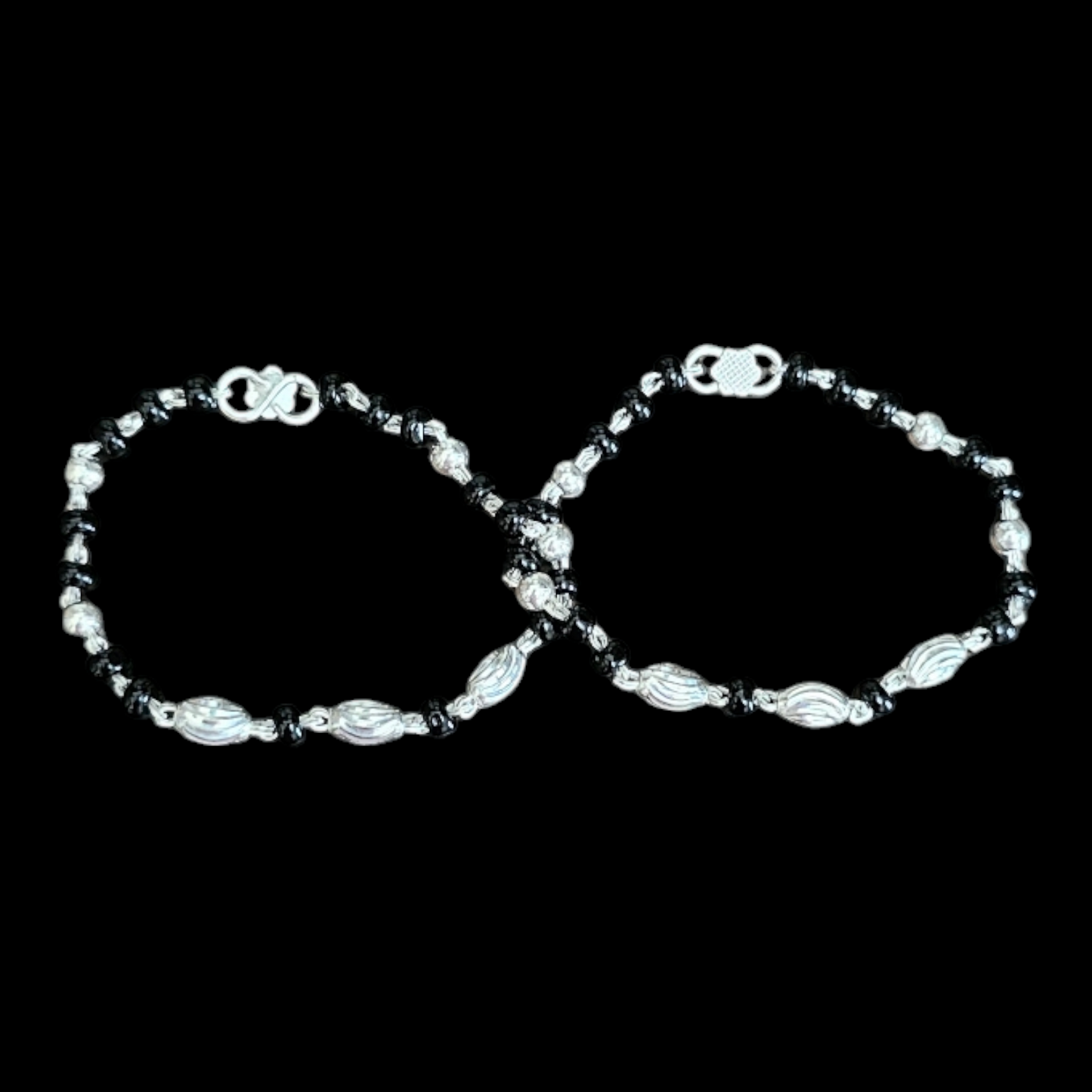 Sterling Silver Kids Nazariya Bracelet With Black And Silver Beads.